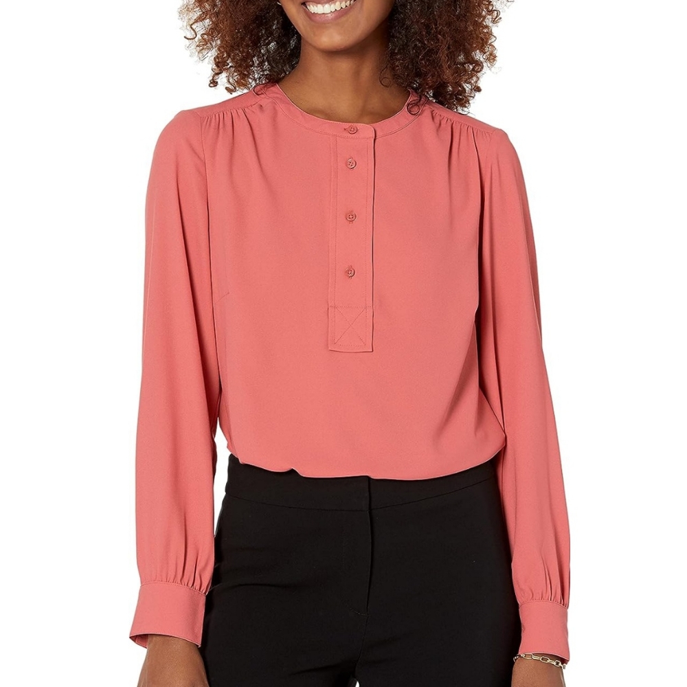 Lark & Ro Coral Popover Button Long Sleeve Blouse Sz 4